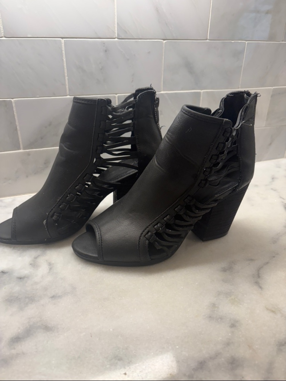 Rampage Black Open-Toe Cutout Block Heel Booties